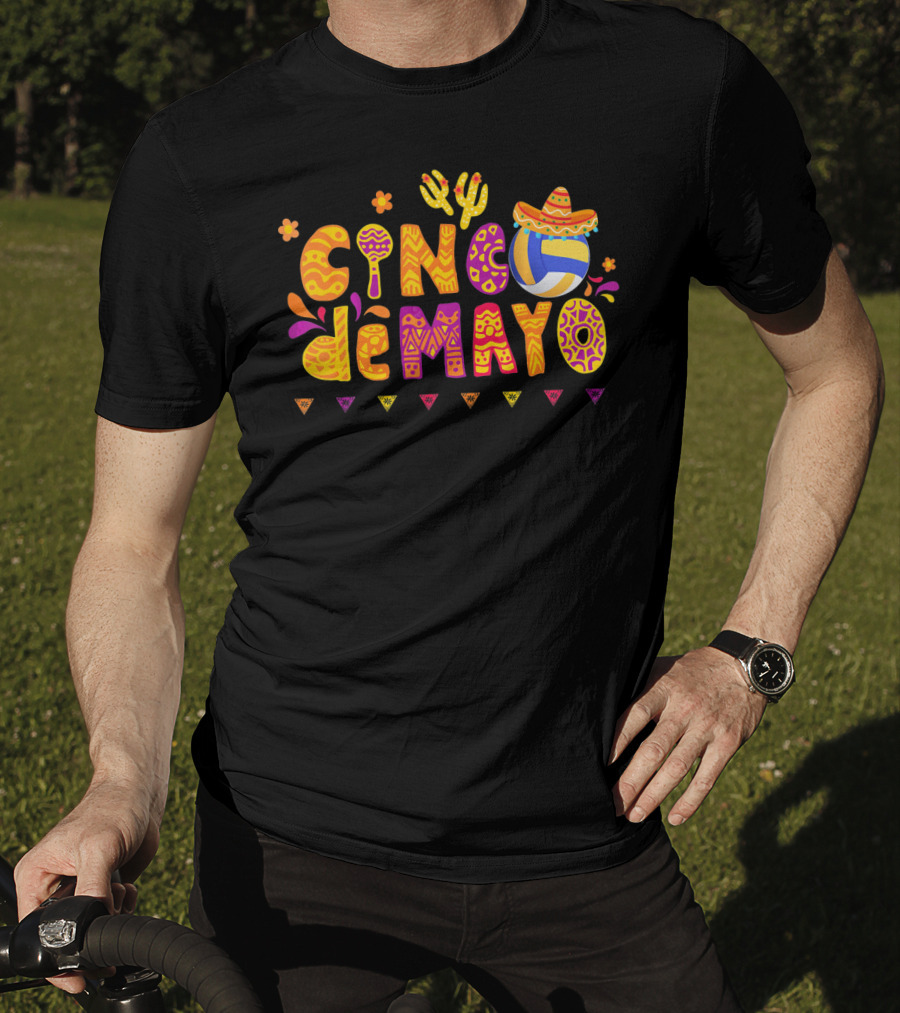 Cinco De Mayo Volleyball Fiesta With Sombrero And Cactus T-Shirt