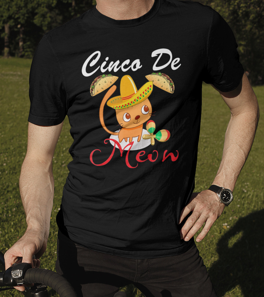 Cinco De Meow Cat In Sombrero With Tacos And Maracas T-Shirt