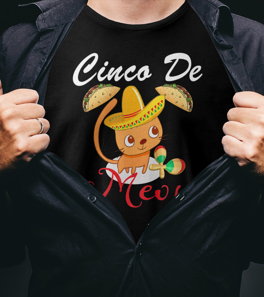 Cinco De Meow Cat In Sombrero With Tacos And Maracas T-Shirt
