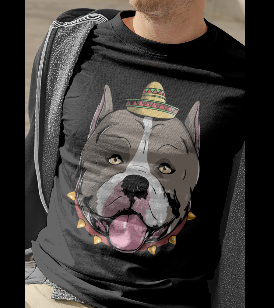 Pitbull Dog Sombrero Fiesta Cinco De Mayo T-Shirt