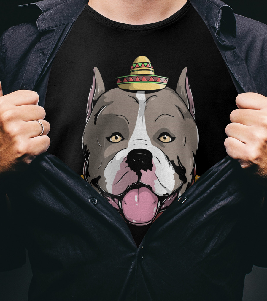 Pitbull Dog Sombrero Fiesta Cinco De Mayo T-Shirt
