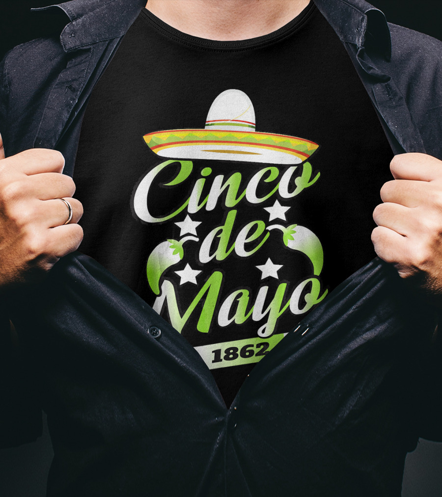 Cinco De Mayo 1862 Sombrero Mexican Cele Celebration With Stars And Sombrero T-Shirt