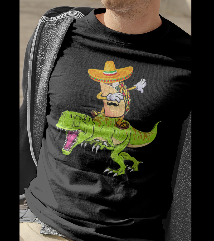 Dabbing Taco Sombrero On T-Rex Dinosaur T-Shirt