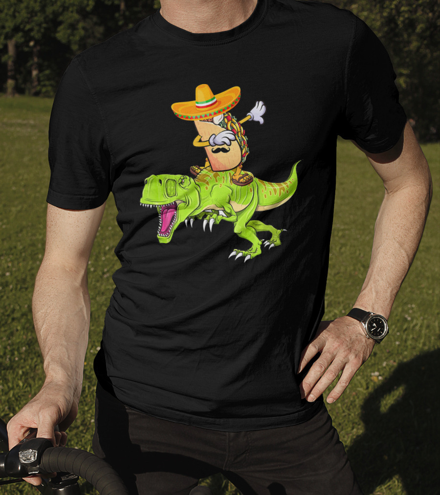 Dabbing Taco Sombrero On T-Rex Dinosaur T-Shirt