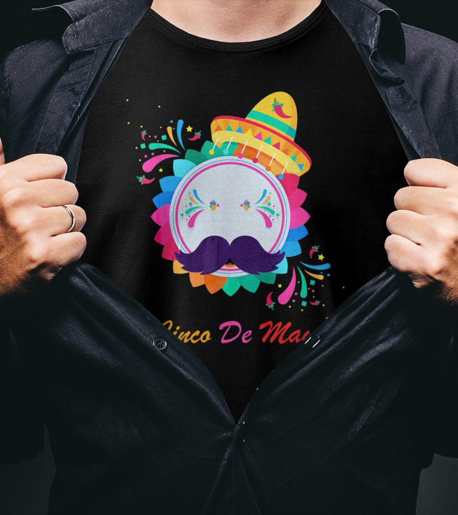 Cinco De Mayo Colorful Sombrero Mustache T-Shirt