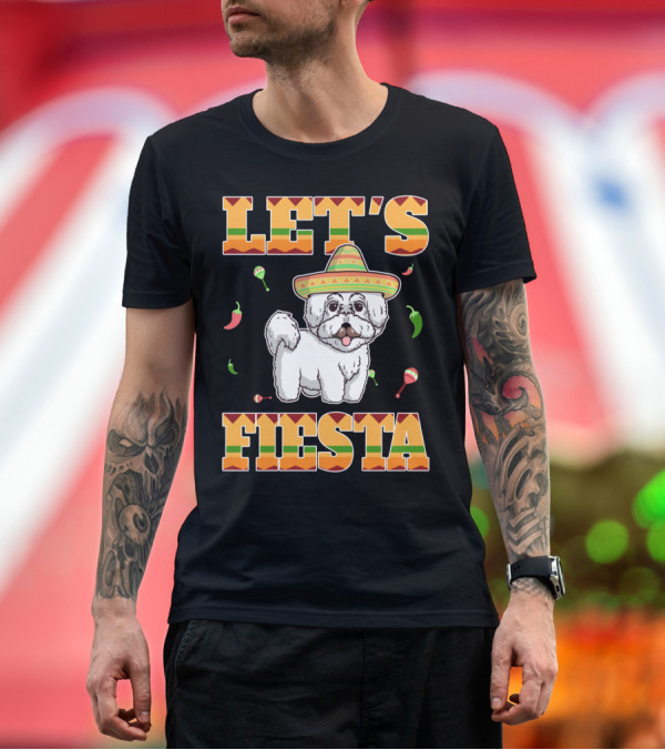 Premium T-Shirt: Let's Fiesta Bichon Frise Dog Cinco De Mayo Sombrero Peppers Maracas T-Shirt Let's Fiesta Bichon Frise Dog Cinco De Mayo Sombrero Peppers Maracas T-Shirt