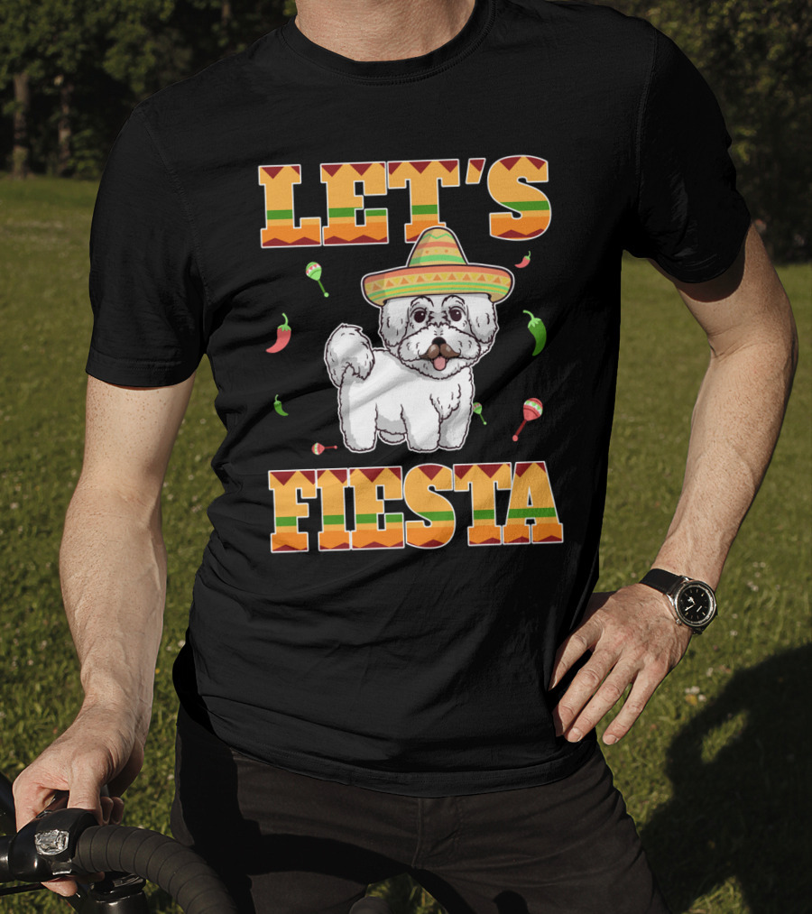 Let's Fiesta Bichon Frise Dog Cinco De Mayo Sombrero Peppers Maracas T-Shirt