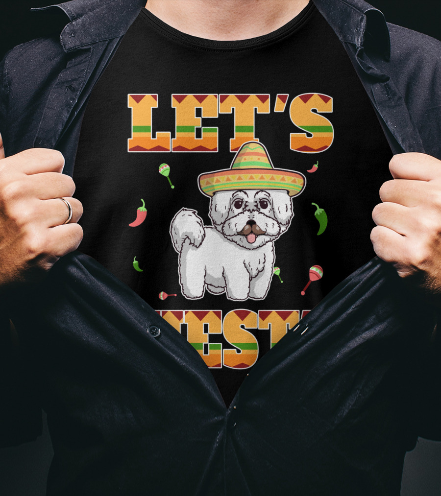 Let's Fiesta Bichon Frise Dog Cinco De Mayo Sombrero Peppers Maracas T-Shirt