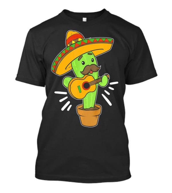 Cinco De Mayo Cactus Playing Guitar With Sombrero T-Shirt