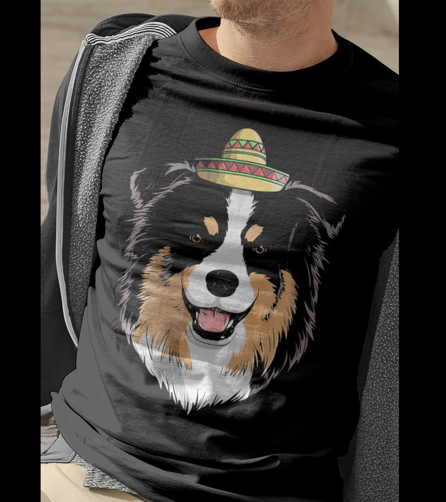 Australian Shepherd Dog Sombrero Cinco Celebration Hat T-Shirt