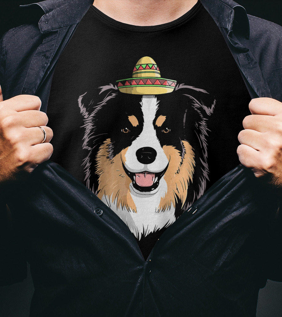 Australian Shepherd Dog Sombrero Cinco Celebration Hat T-Shirt
