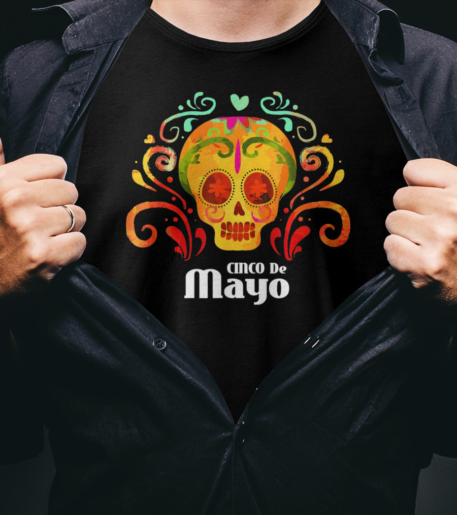 Cinco De Mayo Colorful Skull Vibrant T-Shirt