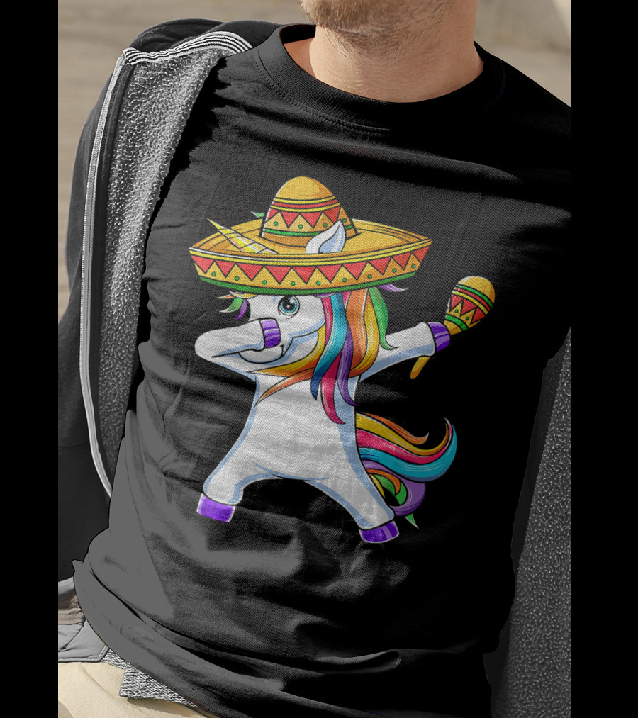 Dabbing Unicorn Cinco De Mayo Girls Sombrero And Maracas T-Shirt