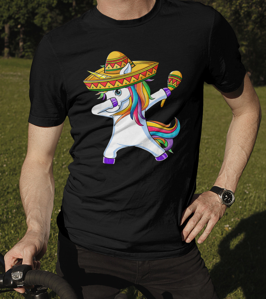Dabbing Unicorn Cinco De Mayo Girls Sombrero And Maracas T-Shirt