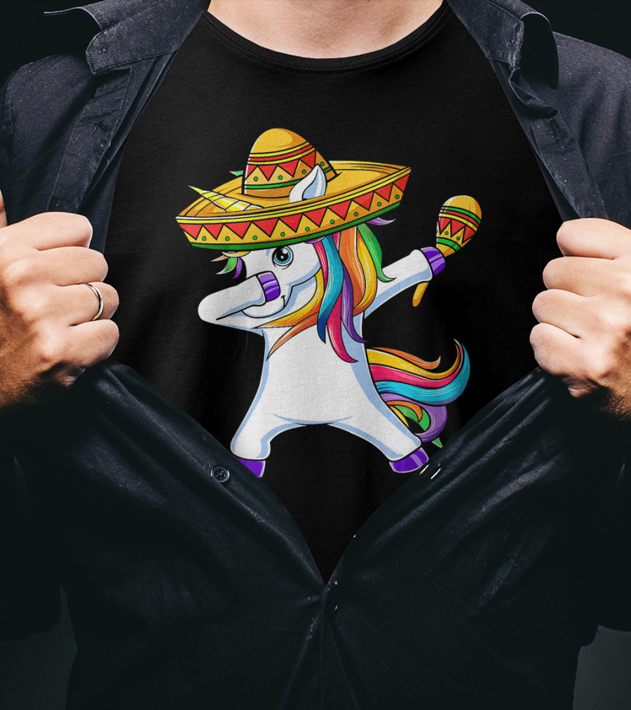 Dabbing Unicorn Cinco De Mayo Girls Sombrero And Maracas T-Shirt