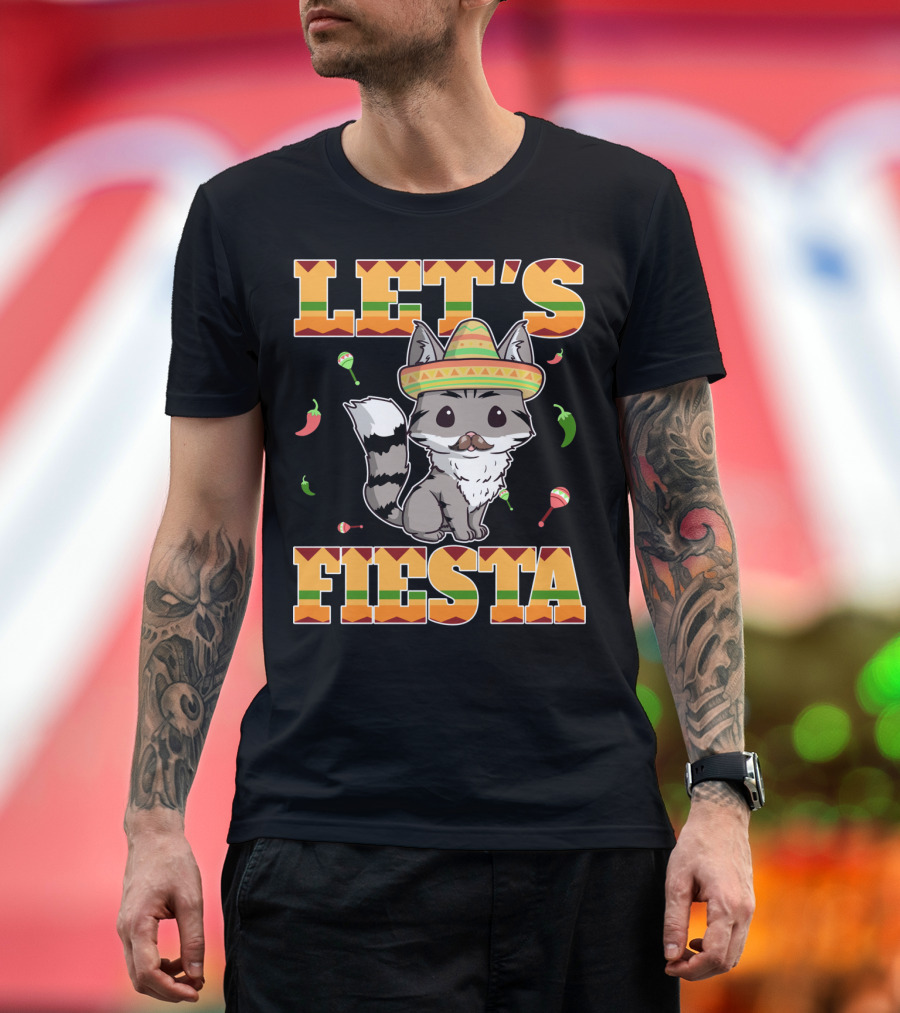 Let's Fiesta Cat Sombrero Chillies Cinco De Mayo Mexican T-Shirt