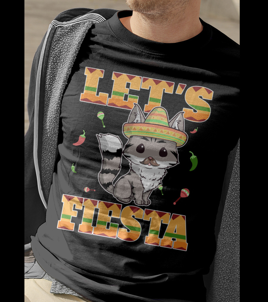Let's Fiesta Cat Sombrero Chillies Cinco De Mayo Mexican T-Shirt