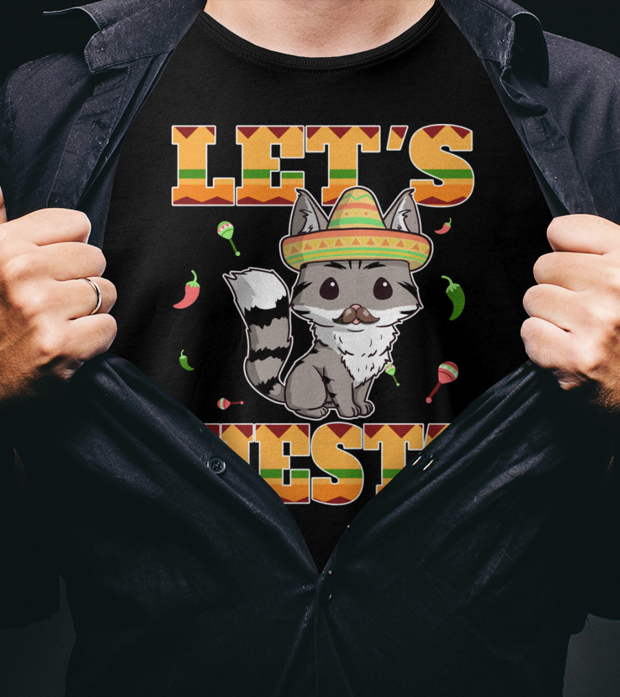 Let's Fiesta Cat Sombrero Chillies Cinco De Mayo Mexican T-Shirt