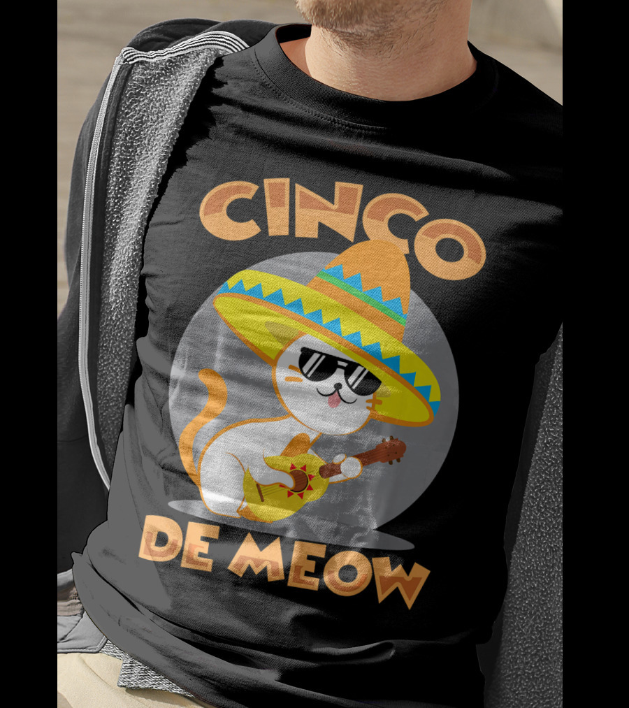 Cinco De Meow Cat Sombrero Guitar Fiesta T-Shirt