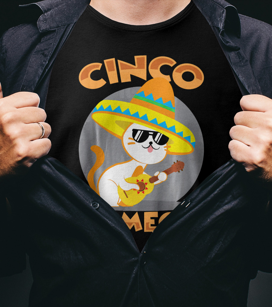 Cinco De Meow Cat Sombrero Guitar Fiesta T-Shirt