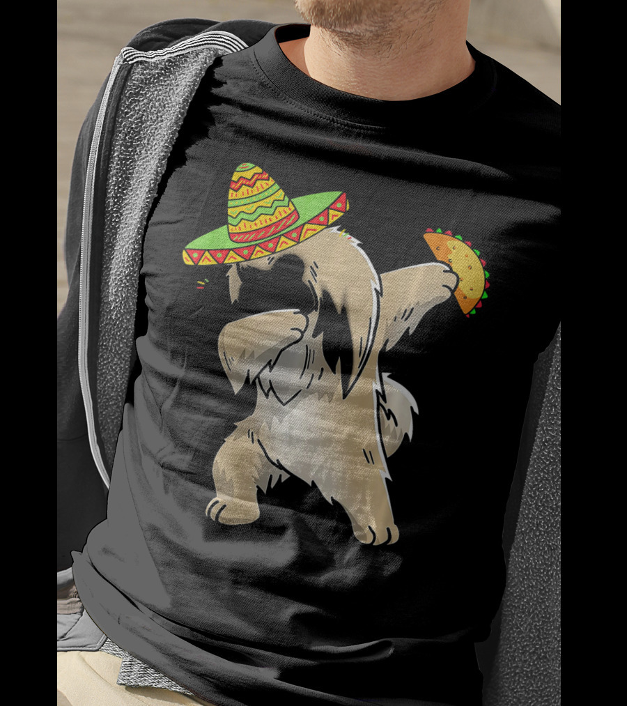 Pekingese Dog Dabbing With Sombrero And Taco For Cinco De Mayo T-Shirt