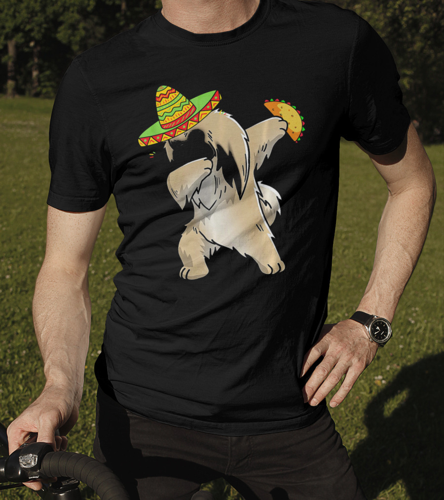 Pekingese Dog Dabbing With Sombrero And Taco For Cinco De Mayo T-Shirt