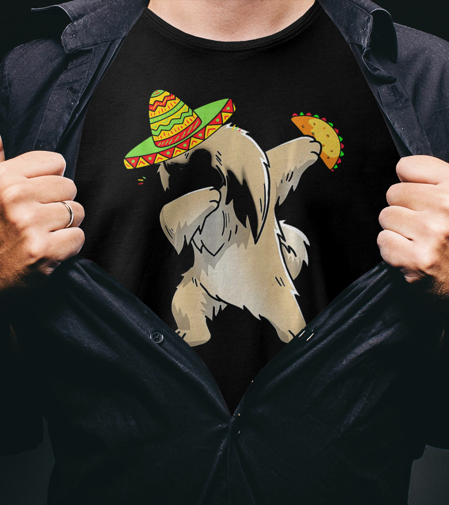 Pekingese Dog Dabbing With Sombrero And Taco For Cinco De Mayo T-Shirt