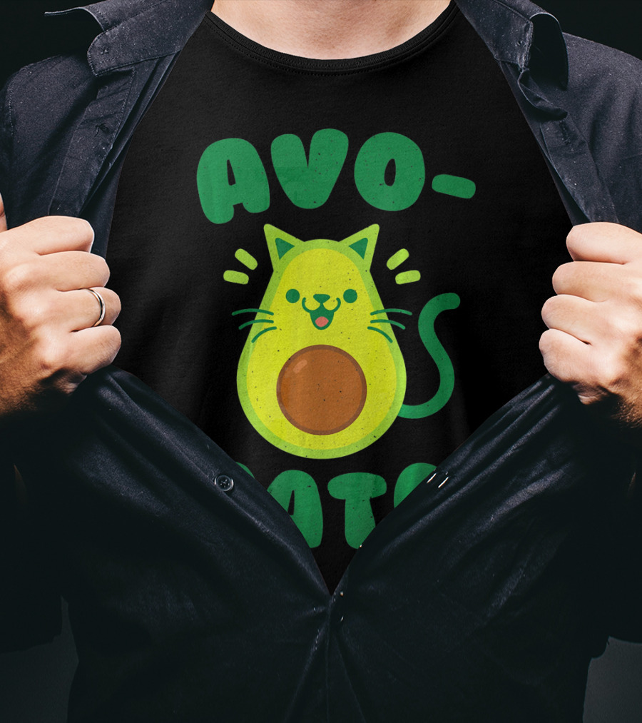 Avogato Avocado Cat Playful Green Fun T-Shirt