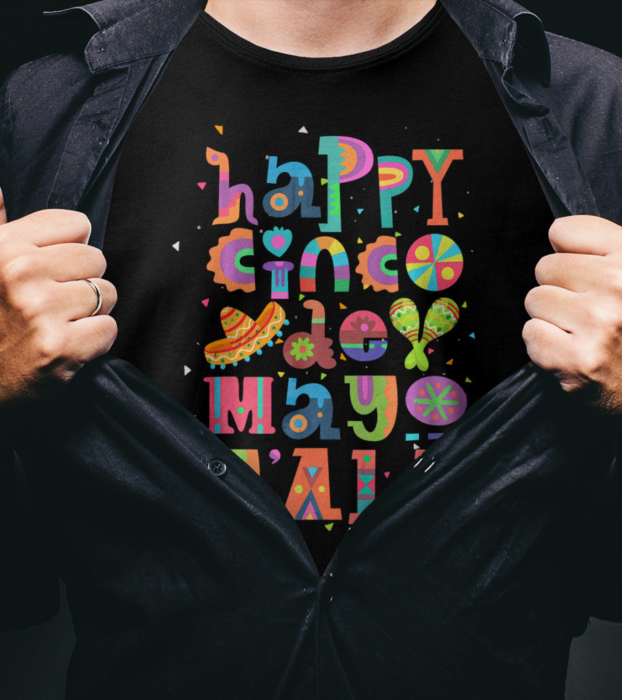 Happy Cinco De Mayo Y'All Sombrero Maracas Festive Colors T-Shirt