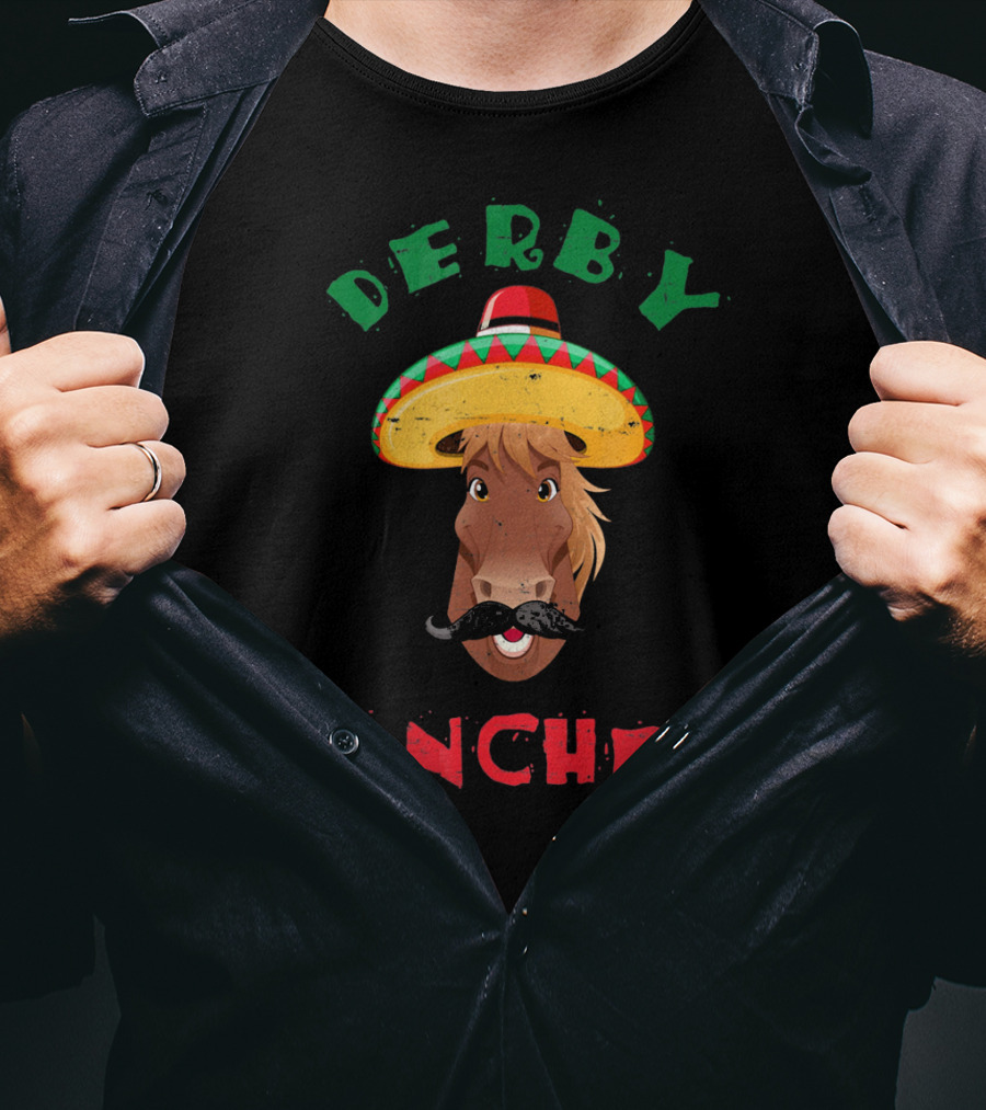 Derby Sanchez Cinco De Mayo Horse With Sombrero And Mustache T-Shirt