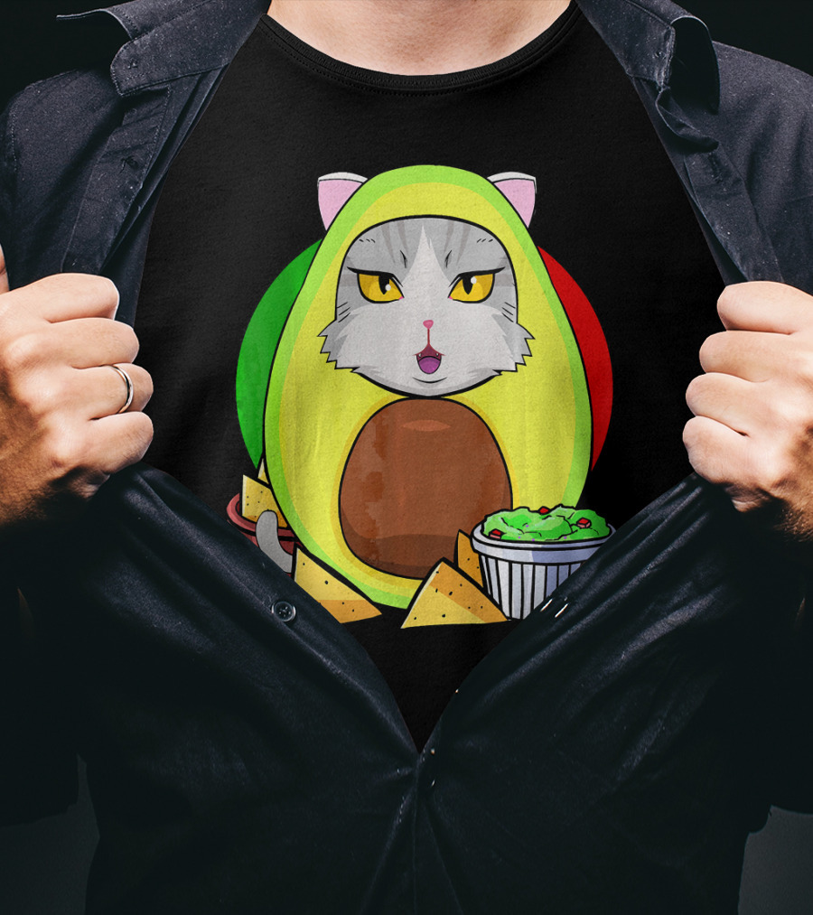 Cinco De Mayo Avogato Cat Avocado With Chips And Guacamole T-Shirt