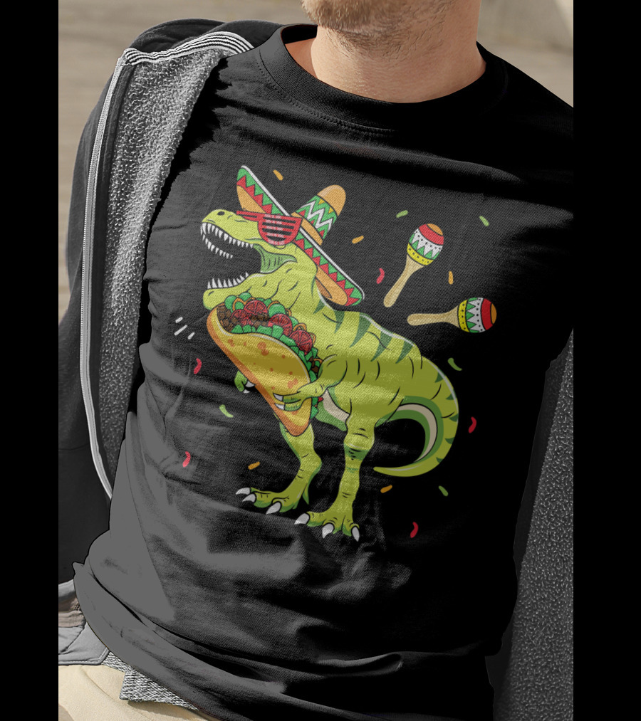 Cinco De Mayo T Rex With Sombrero Maracas And Taco T-Shirt