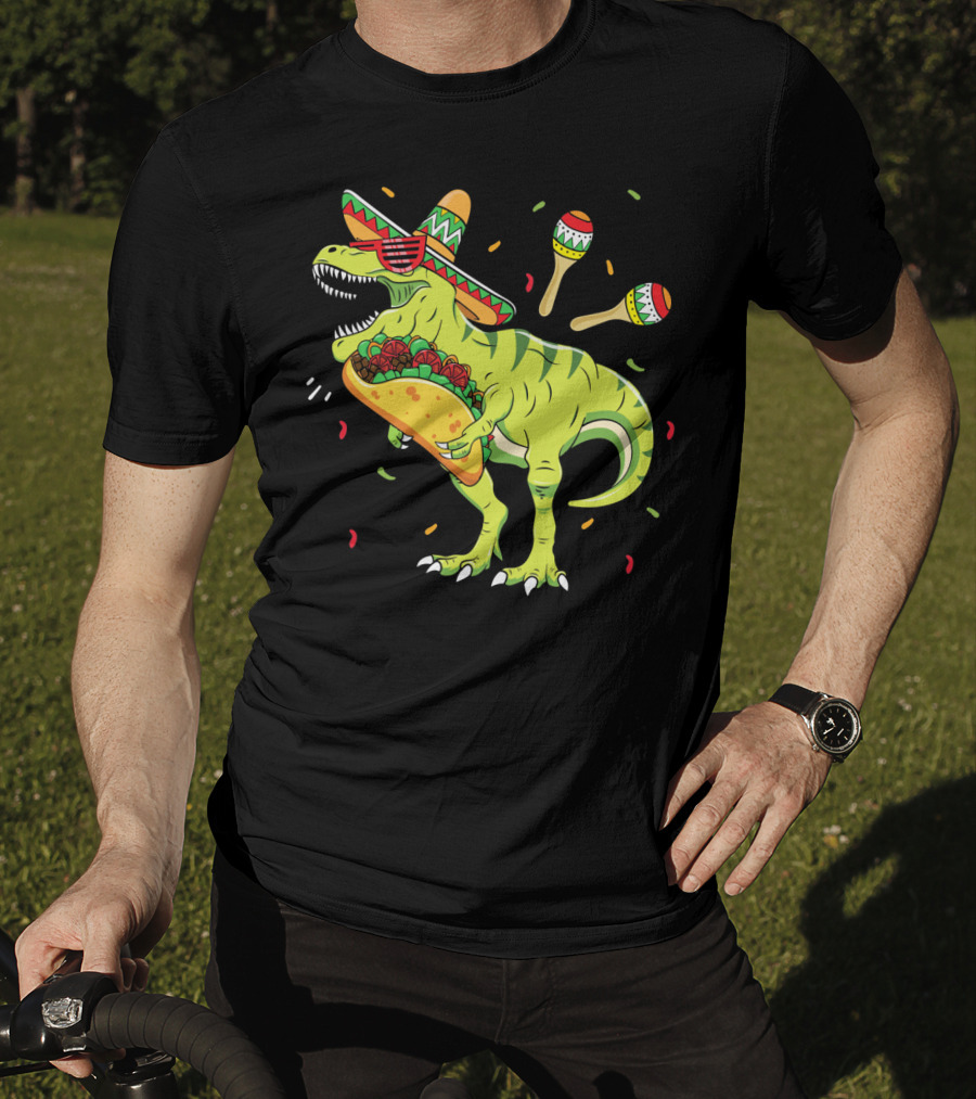 Cinco De Mayo T Rex With Sombrero Maracas And Taco T-Shirt