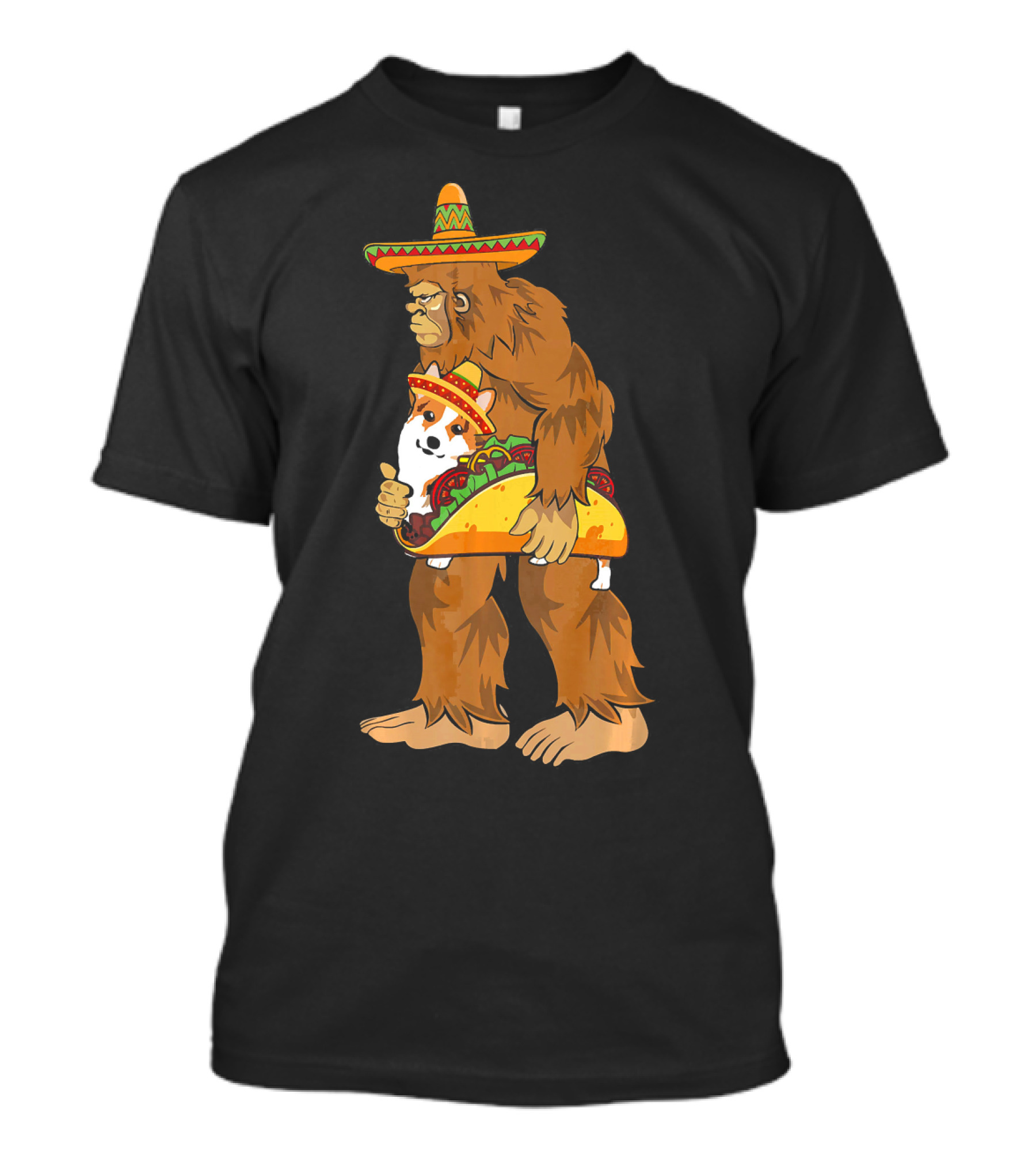 Bigfoot Sombrero Carry Corgi Taco Cinco De Mayo Humor T-Shirt