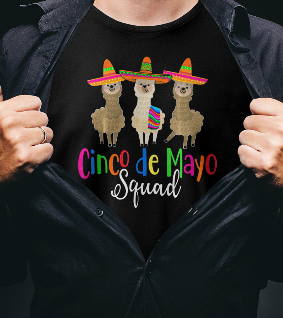 Cinco De Mayo Squad Llama Alpaca Trio Sombrero T-Shirt