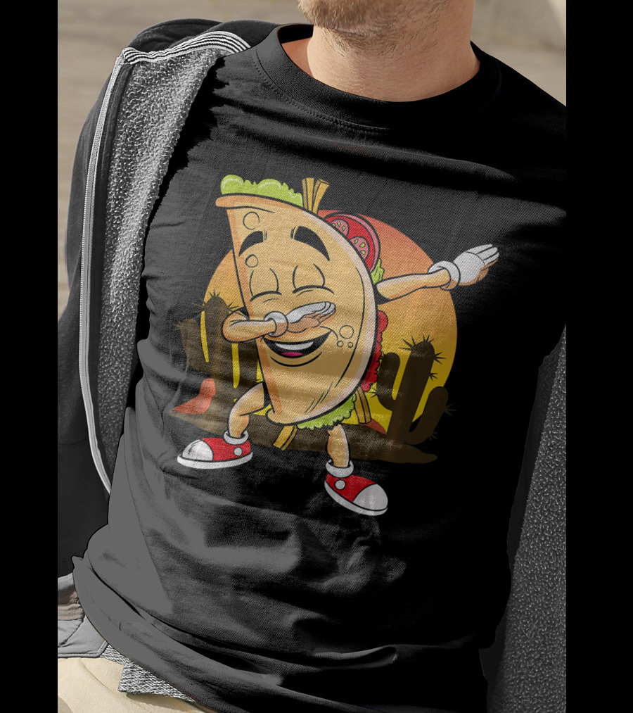 Cinco De Mayo Mexican Dabbing Taco With Fiesta Cactus Sunset T-Shirt