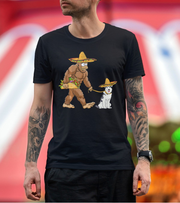 Premium T-Shirt: Bigfoot Husky Dog Taco Sombrero Cinco de Mayo T-Shirt Bigfoot Husky Dog Taco Sombrero Cinco de Mayo T-Shirt
