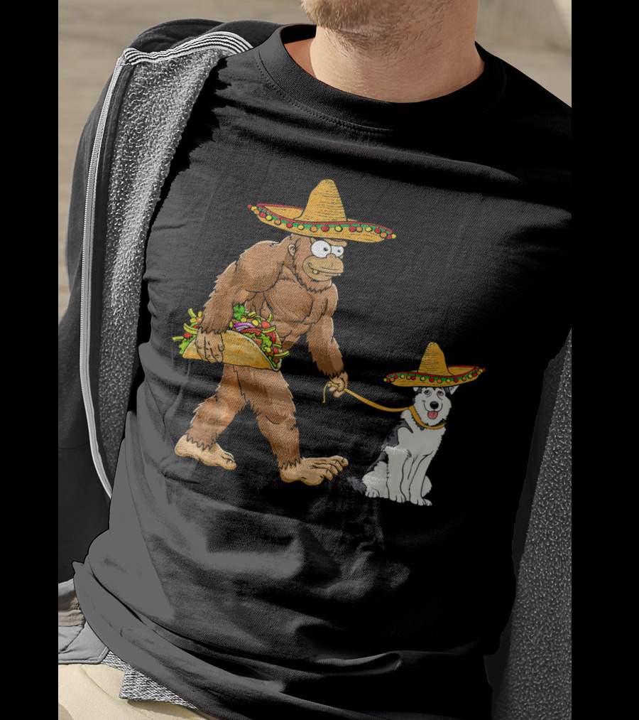 Bigfoot Husky Dog Taco Sombrero Cinco De Mayo T-Shirt