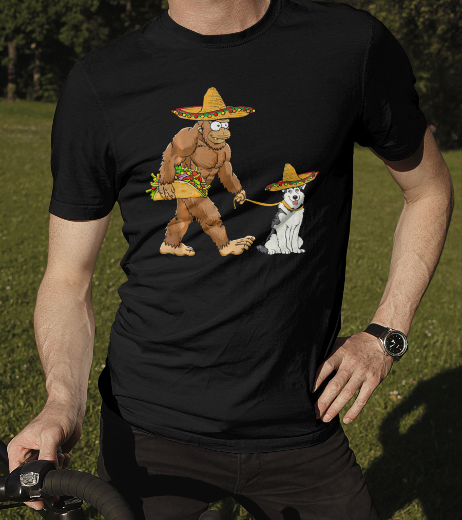 Bigfoot Husky Dog Taco Sombrero Cinco De Mayo T-Shirt