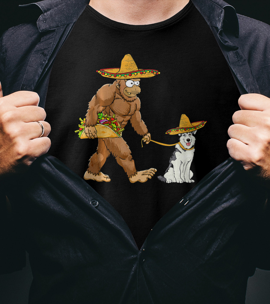 Bigfoot Husky Dog Taco Sombrero Cinco De Mayo T-Shirt