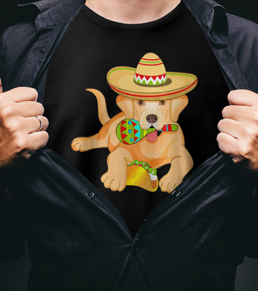 Cinco De Mayo Labrador Dog With Sombrero Taco And Maraca T-Shirt
