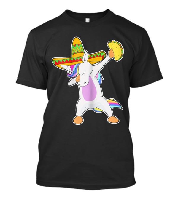 Funny Dabbing Unicorn With Taco And Sombrero Leveraging Cinco De Mayo Celebrations T-Shirt