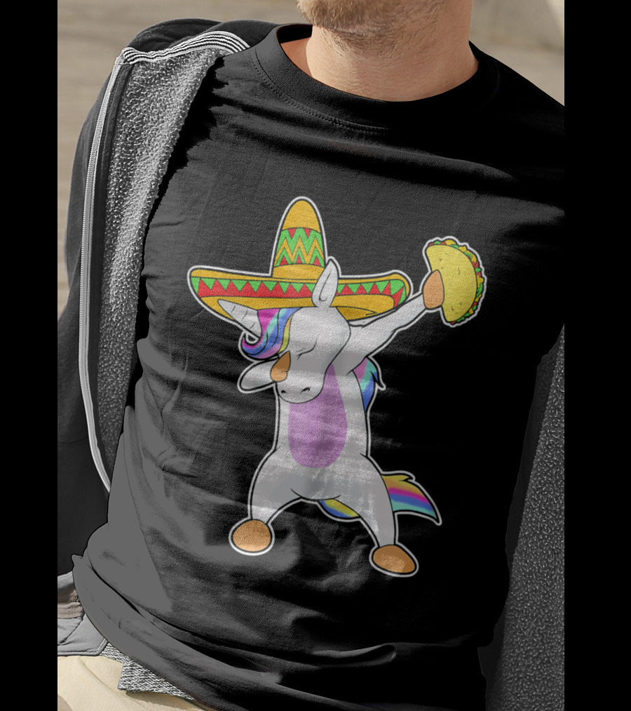 Funny Dabbing Unicorn With Taco And Sombrero Leveraging Cinco De Mayo Celebrations T-Shirt