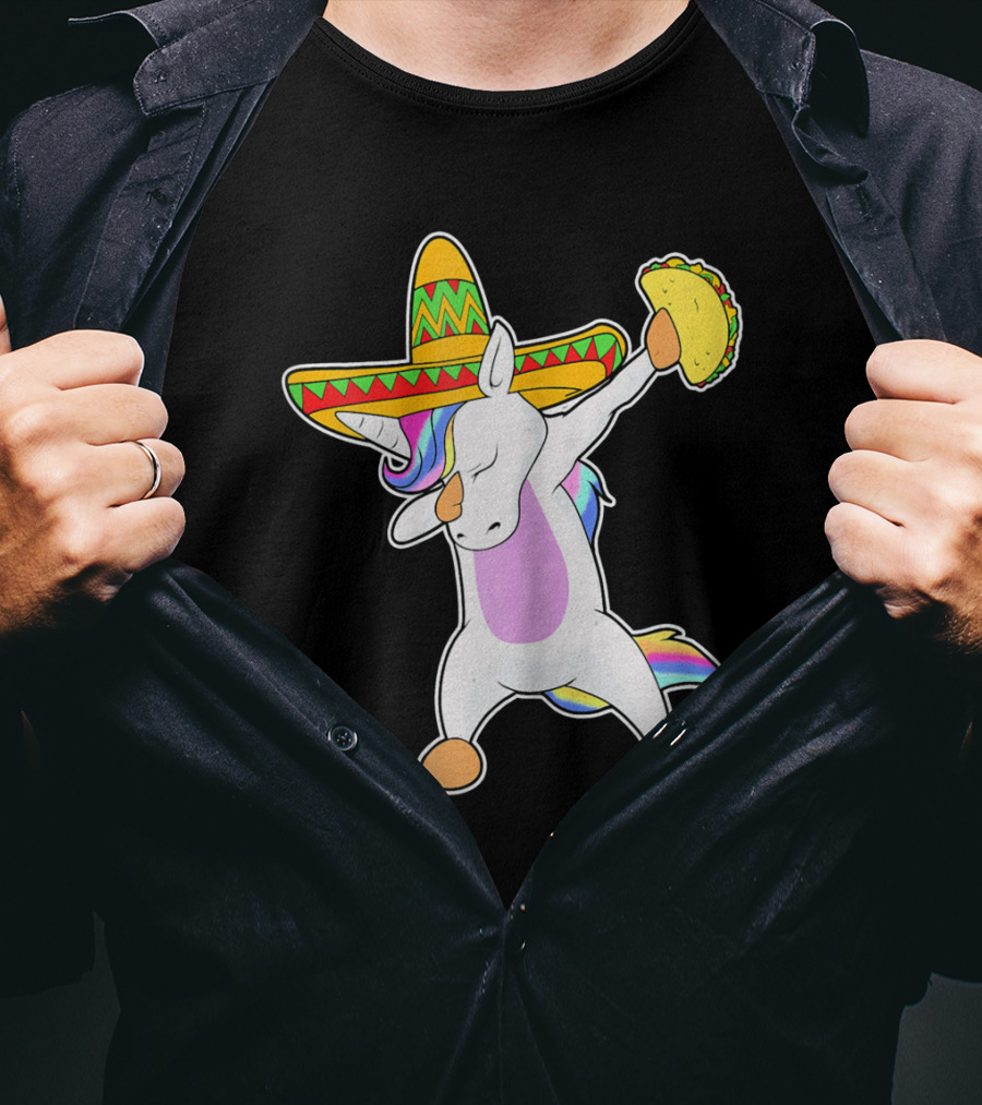 Funny Dabbing Unicorn With Taco And Sombrero Leveraging Cinco De Mayo Celebrations T-Shirt