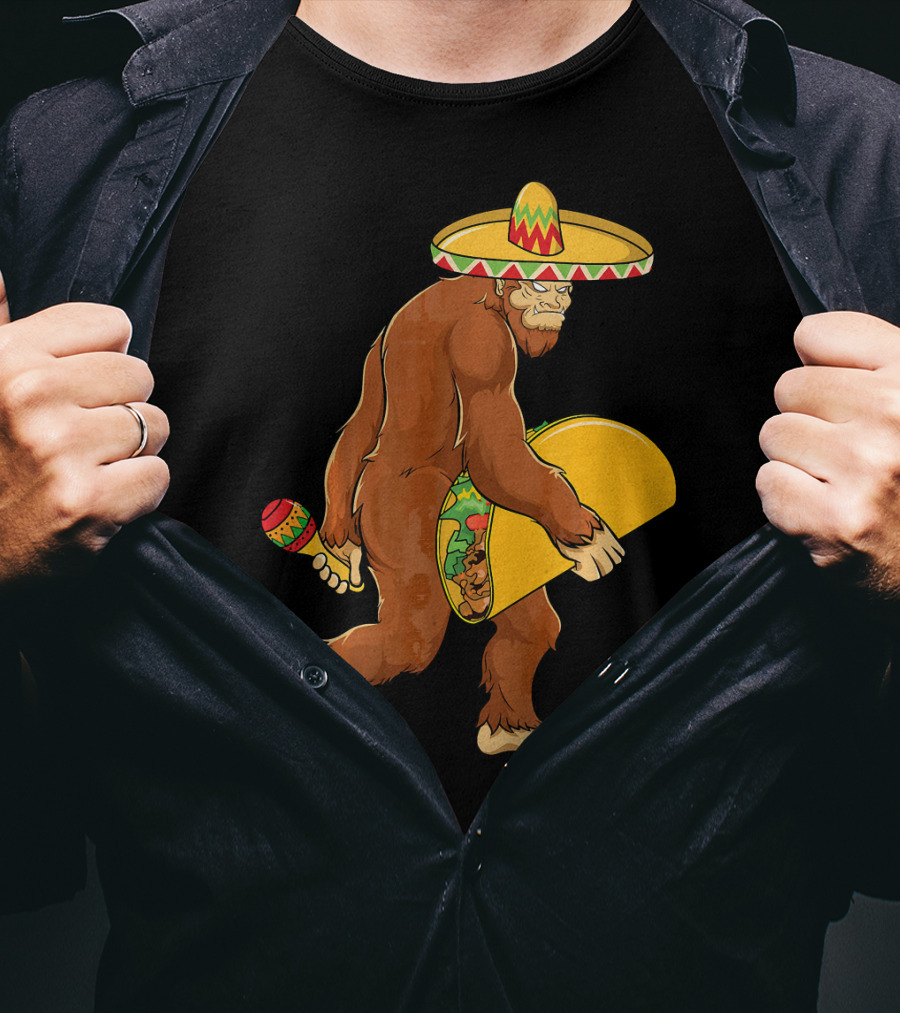 Bigfoot Taco Boys Cinco De Mayo Sombrero Maracas Fiesta T-Shirt