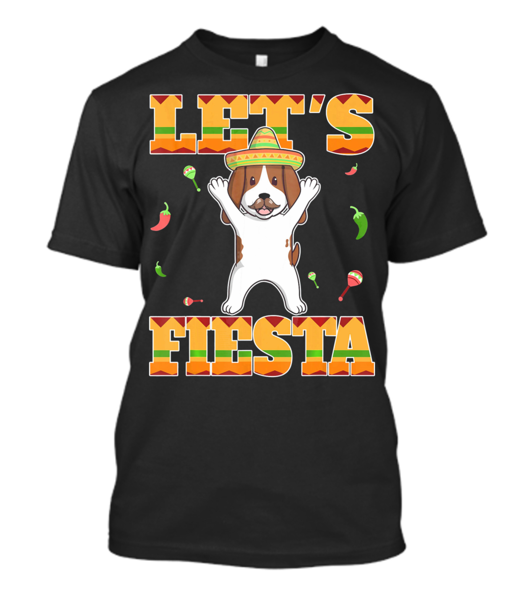 Let's Fiesta Basset Hound Cinco De Mayo Sombrero Maracas Chili Peppers T-Shirt