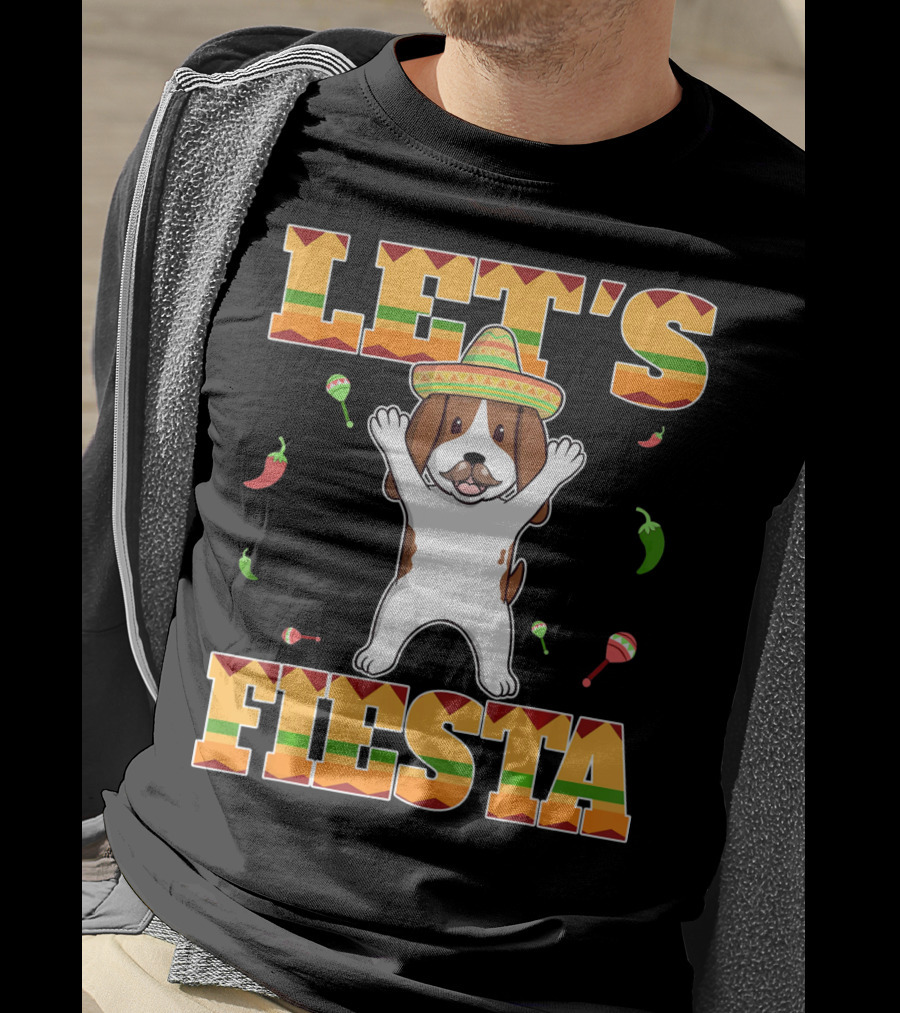 Let's Fiesta Basset Hound Cinco De Mayo Sombrero Maracas Chili Peppers T-Shirt