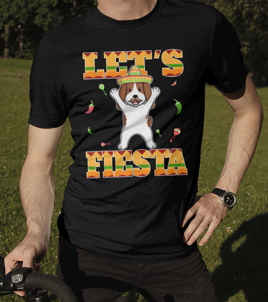 Let's Fiesta Basset Hound Cinco De Mayo Sombrero Maracas Chili Peppers T-Shirt