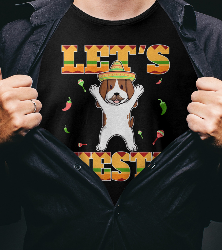 Let's Fiesta Basset Hound Cinco De Mayo Sombrero Maracas Chili Peppers T-Shirt