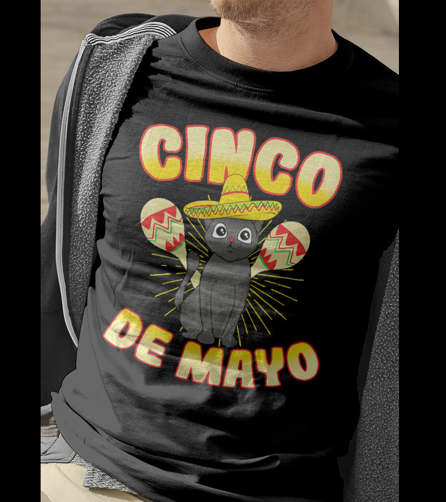 Cinco De Mayo Fiesta Cat With Sombrero And Maracas T-Shirt